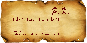 Páricsi Kornél névjegykártya